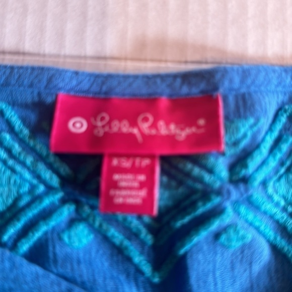 Lilly Pulitzer blue aqua long shirt dress v neck with flowy sleeves design front - Picture 6 of 8